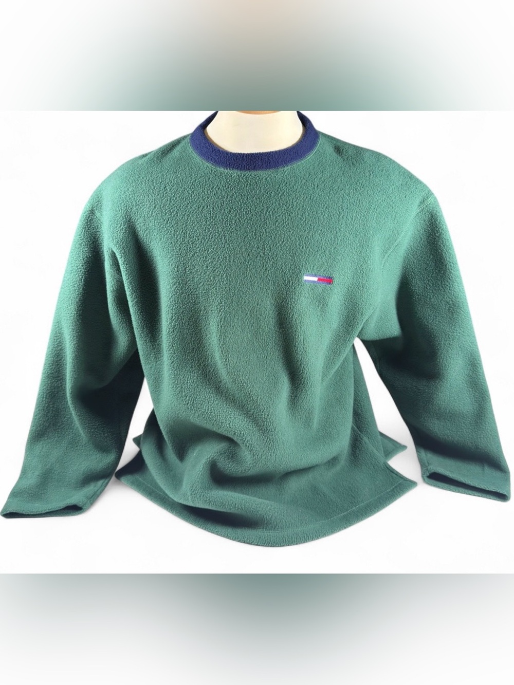 Vintage Tommy Hilfiger Green Fleece With Navy Trim Crewneck Sweatshirt Size S
